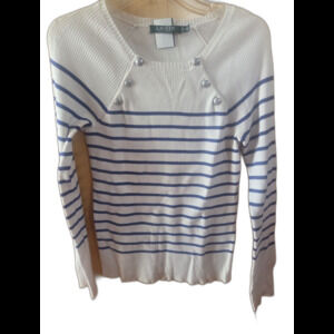 Lauren Ralph Lauren Striped Nautical Button-Trim Sweater SMALL
